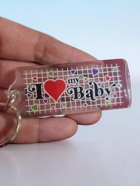 I Love My Baby Clear Heart Keychain - Red, Green, Purple
